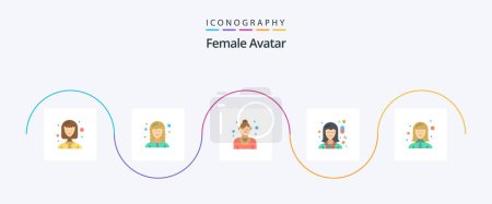 Téléchargez les illustrations : Pack Avatar Flat 5 Icônes Femme comprenant avatar. pharmacie. employé. médecine. chimiste - en licence libre de droit