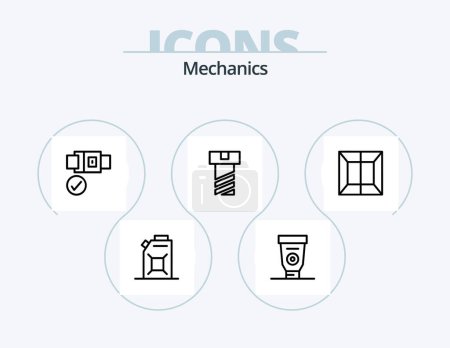 Téléchargez les illustrations : Mechanics Line Icon Pack 5 Icon Design. . . screw. wheel. friction - en licence libre de droit
