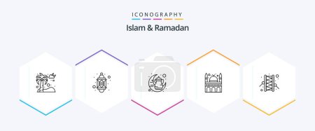 Ilustración de Islam And Ramadan 25 Line icon pack including bedug. mosque. muslim. building. teapot - Imagen libre de derechos