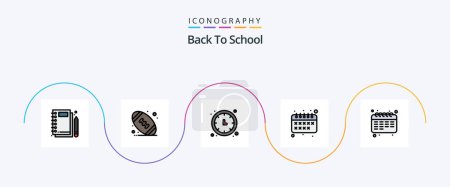 Illustration for Back To School Line Filled Flat 5 Icon Pack Including education. calendar. clock. education. wall clock - Royalty Free Image