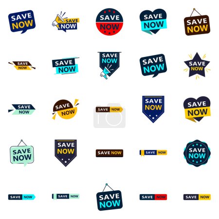 Ilustración de Save Now 25 Fresh Typographic Elements for a modern saving promotion - Imagen libre de derechos