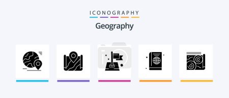 Téléchargez les illustrations : Geo Graphy Glyph 5 Icon Pack Couverture incluse. passeport. google. carte. emplacement. Icônes créatives Design - en licence libre de droit