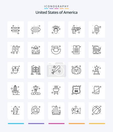 Ilustración de Creative EE.UU. 25 Esquema icono paquete Tal como perro de maíz. paleta. nativo americano. helado. ejército - Imagen libre de derechos