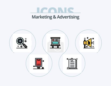 Téléchargez les illustrations : Marketing And Advertising Line Filled Icon Pack 5 Icon Design. web. atm. business. video tutorials. social media marketing - en licence libre de droit