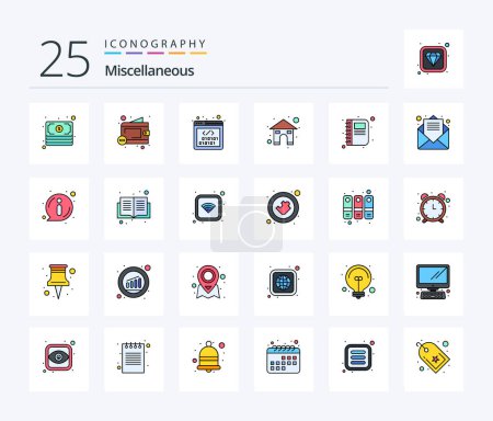 Illustration for Miscellaneous 25 Line Filled icon pack including book. coding. house. home - Royalty Free Image