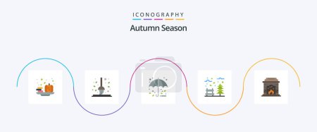 Illustration for Autumn Flat 5 Icon Pack Including weather. park. rake. leaves. umbrella - Royalty Free Image
