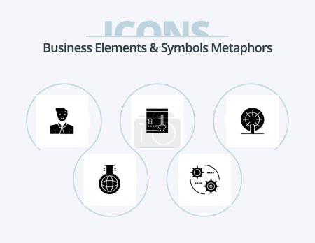 Illustration for Business Elements And Symbols Metaphors Glyph Icon Pack 5 Icon Design. wheel. lock. man. locker. avatar - Royalty Free Image