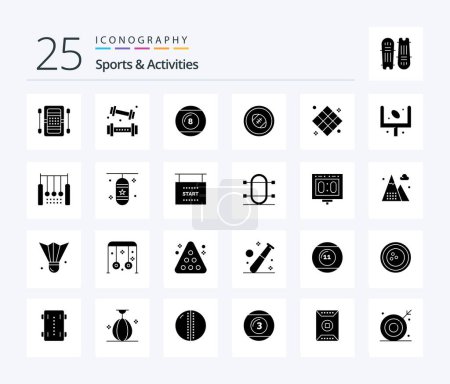 Téléchargez les illustrations : Sports & Activities 25 Solid Glyph icon pack including rugby field. football. lifting. sport. line-icon - en licence libre de droit