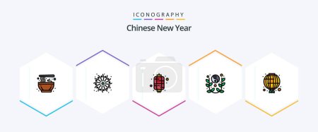 Illustration for Chinese New Year 25 FilledLine icon pack including chinese. celebrate. lantern. yin yang. new - Royalty Free Image