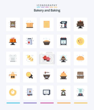 Téléchargez les illustrations : Cuisson créative 25 Pack icône plat tels que des gâteaux. cuisson au four. le repas. cuit au four. cuisson - en licence libre de droit