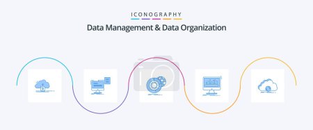 Téléchargez les illustrations : Data Management And Data Organization Blue 5 Icon Pack, y compris le tableau de bord. analytique. cv. services. analyse - en licence libre de droit