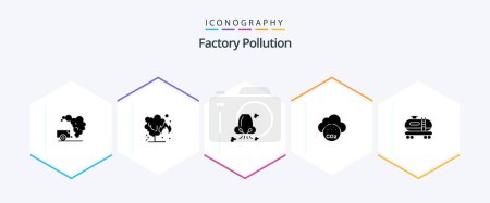 Ilustración de Contaminación de fábrica 25 Paquete de iconos de glifos incluyendo tanque. co contaminación. aire. dióxido de carbono. contaminación - Imagen libre de derechos