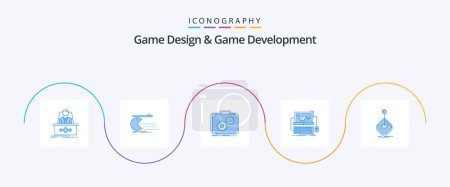 Téléchargez les illustrations : Game Design et développement de jeux Blue 5 Icon Pack Y compris la boutique. Chariot. les jeux. travailler. production - en licence libre de droit