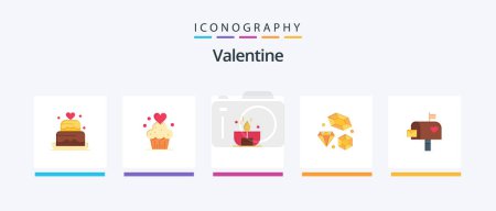 Téléchargez les illustrations : Valentine Flat Pack de 5 icônes comprenant une bougie. jour. gâteau. valentines. Des bonbons. Icônes créatives Design - en licence libre de droit