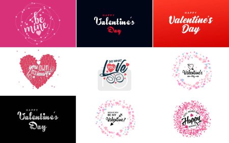 Illustration for Happy Valentine's Day banner template with a romantic theme and a red color scheme - Royalty Free Image