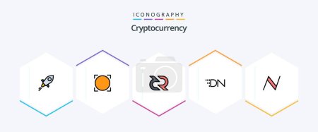 Illustration for Cryptocurrency 25 FilledLine icon pack including name coin. crypto. decreed. coin. reward - Royalty Free Image