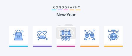Téléchargez les illustrations : New Year Blue 5 Icon Pack Including new year. party. celebration. drink. wine. Creative Icons Design - en licence libre de droit