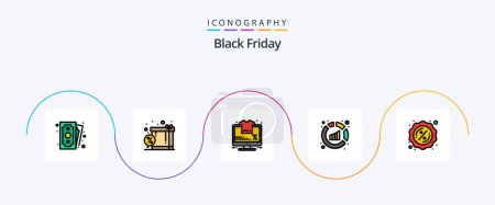 Téléchargez les illustrations : Black Friday Line Filled Flat Pack de 5 icônes comprenant les ventes. analyse. moniteur. ventes. analytique - en licence libre de droit