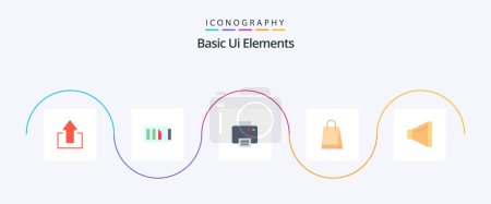 Téléchargez les illustrations : Basic Ui Elements Flat 5 Icon Pack Including speaker. buy. printer. shopping. bag - en licence libre de droit
