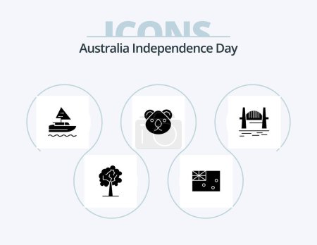 Illustration for Australia Independence Day Glyph Icon Pack 5 Icon Design. bridge. sydney. ship. kangaroo. australia - Royalty Free Image