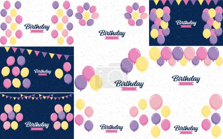 Illustration for Happy Birthday text with a 3D. glossy finish and abstract shapes - Royalty Free Image