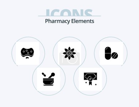Téléchargez les illustrations : Pharmacy Elements Glyph Icon Pack 5 Icon Design. atom . soap. medical . medical . health - en licence libre de droit