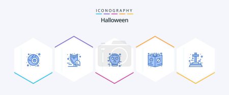 Illustration for Halloween 25 Blue icon pack including grave. religion. face. halloween. book - Royalty Free Image
