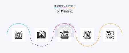 Ilustración de 3d línea de impresión 5 paquete de iconos incluyendo. impresora. Modelado. 3d. impresión - Imagen libre de derechos