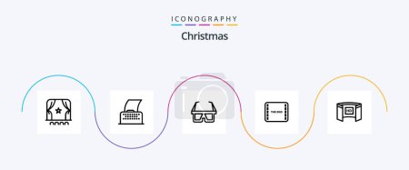 Ilustración de Christmas Line 5 Icon Pack Incluye pantalla. Escena. d gafas. Película. fin - Imagen libre de derechos