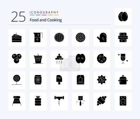 Téléchargez les illustrations : Pack d'icônes Food 25 Solid Glyph incluant kiwi. la nourriture. Une cruche. boire. melon - en licence libre de droit