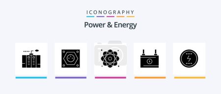 Téléchargez les illustrations : Pack d'icônes Power And Energy Glyph 5 Y compris l'énergie. accumulateur. le pouvoir. le pouvoir. molécule. Icônes créatives Design - en licence libre de droit