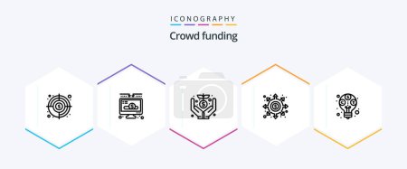 Téléchargez les illustrations : Crowdfunding 25 Line icon pack including income. portal. crowd. hole. black - en licence libre de droit