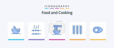 Téléchargez les illustrations : Food Blue 5 Icon Pack Including food. coconut. food. wheat. food. Creative Icons Design - en licence libre de droit