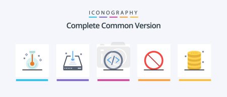Téléchargez les illustrations : Complete Common Version Flat 5 Icon Pack Including stop. cancel. save. block. programming. Creative Icons Design - en licence libre de droit