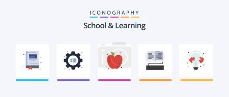 Illustration for School And Learning Flat 5 Icon Pack Including puzzle. learn. food. education. knowledge. Creative Icons Design - Royalty Free Image