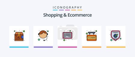 Téléchargez les illustrations : Shopping And Ecommerce Line Filled 5 Icon Pack Including shopping. gift. telephone . sale. shopping. Creative Icons Design - en licence libre de droit