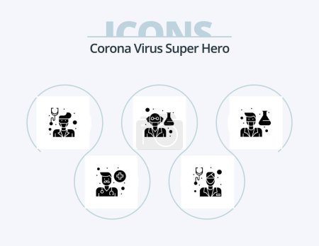 Illustration for Corona Virus Super Hero Glyph Icon Pack 5 Icon Design. lab. professor. male. doctor. care - Royalty Free Image