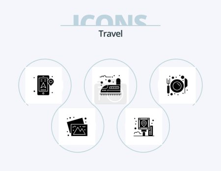 Ilustración de Travel Glyph Icon Pack 5 Icon Design (en inglés). Comer. Tren. Ruta. ferrocarril. navegación - Imagen libre de derechos