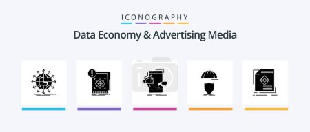 Ilustración de Data Economy And Advertising Media Glyph 5 Icon Pack Including safety. insurance. information. promotion. mobile. Creative Icons Design - Imagen libre de derechos