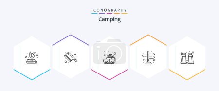 Illustration for Camping 25 Line icon pack including . explore. car. binocular. navigation - Royalty Free Image