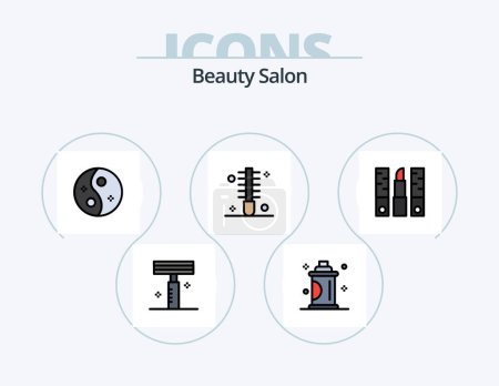 Téléchargez les illustrations : Salon de beauté ligne rempli Icône Pack 5 Icône Design. parfum. mode. cheveux. soins. salon - en licence libre de droit
