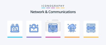 Illustration for Network And Communications Blue 5 Icon Pack Including server. cloud. ticket. website. link. Creative Icons Design - Royalty Free Image