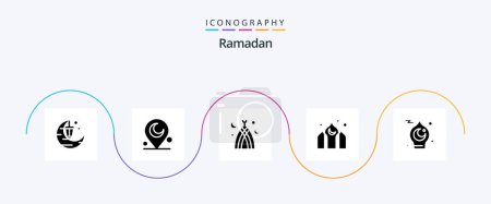 Téléchargez les illustrations : Pack d'icônes Ramadan Glyphe 5 Y compris kareem. architecture . religieux. mosquée - en licence libre de droit
