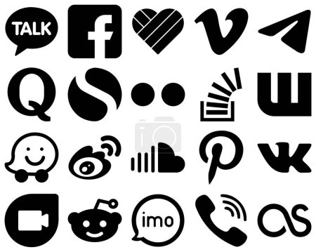 Illustration for 20 Minimalist Black Solid Icon Set such as stock. stockoverflow. messenger. yahoo and simple icons. Creative and high-resolution - Royalty Free Image