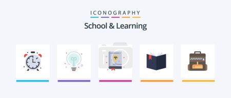 Téléchargez les illustrations : School And Learning Flat 5 Icon Pack Including . education. education. bag. education. Creative Icons Design - en licence libre de droit