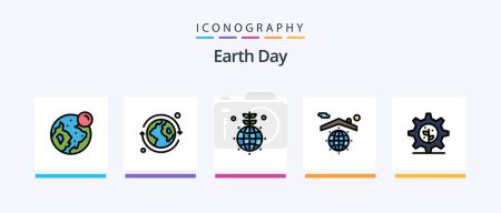 Ilustración de Día de la Tierra línea llena 5 paquete de iconos incluyendo día. Verde. Día de la Tierra. mundo. Tierra. Diseño de iconos creativos - Imagen libre de derechos