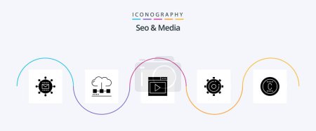 Illustration for Seo and Media Glyph 5 Icon Pack Including optimization. engine. media. video page. media - Royalty Free Image
