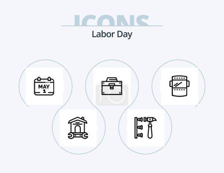 Ilustración de Labor Day Line Icon Pack 5 Icon Design. toolkit. construction. industrial helmet. box. time - Imagen libre de derechos