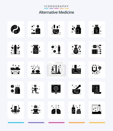 Ilustración de Creative Alternative Medicine 25 Glyph Solid Black paquete de iconos, como la medicina. atención médica. jabón. salud. palos - Imagen libre de derechos