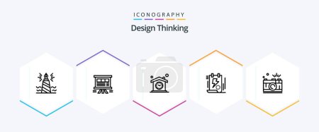 Téléchargez les illustrations : Design Thinking 25 Line icon pack including file. document. chart. design. time - en licence libre de droit